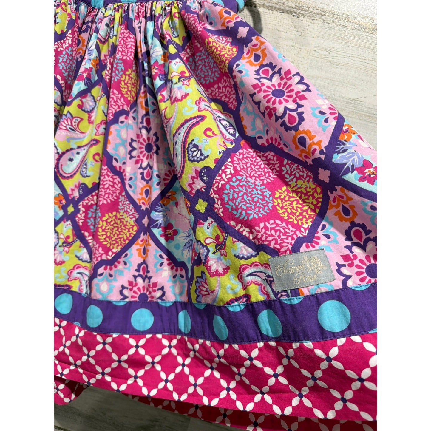 Eleanor Rose Dress Girls 7/8 Pink Purple Mixed Print Whimsical Boho2