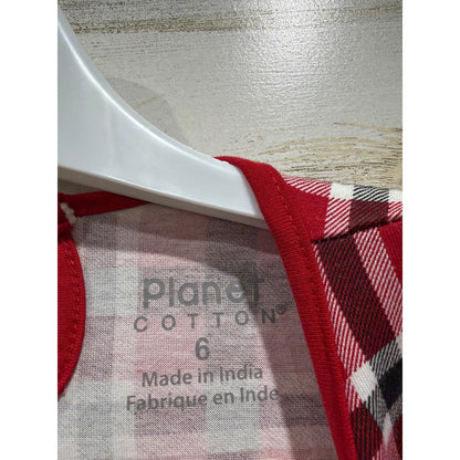 Planet Cotton Dress Girls 6 Red Plaid Ruffle Holiday Classic EUC1