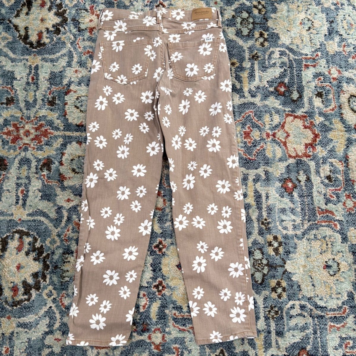 Abercrombie Kids High Rise Mini Mom Jeans Girls 11/12 Brown Daisy Floral EUC7