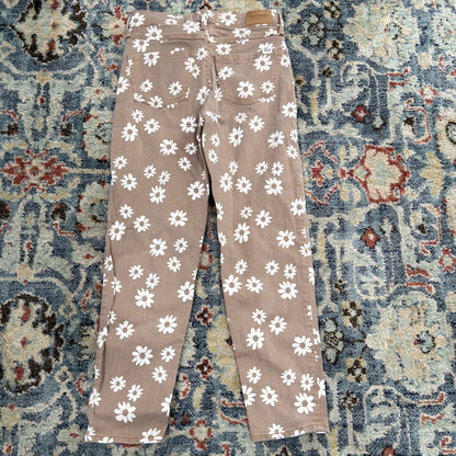 Abercrombie Kids High Rise Mini Mom Jeans Girls 11/12 Brown Daisy Floral EUC7