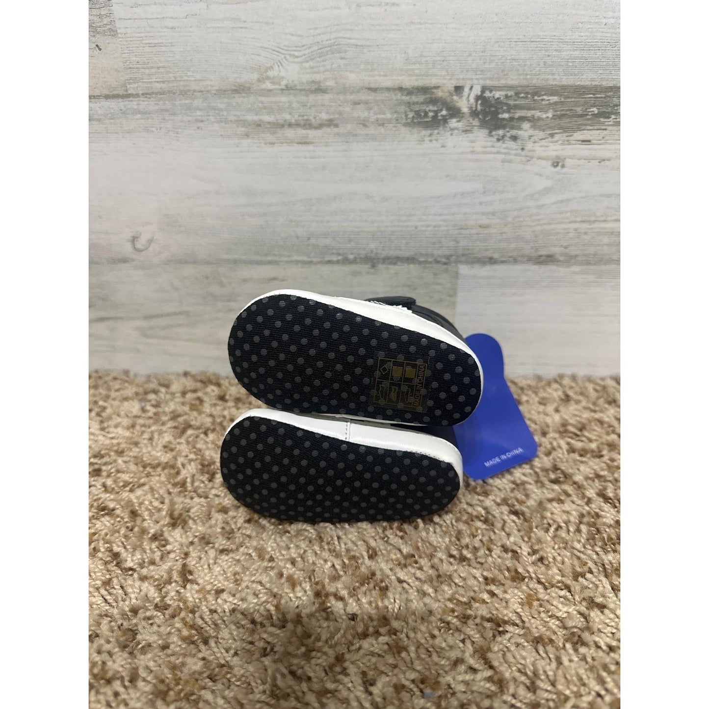 High Top Sneakers Baby Boy 6-12M Black White Striped Crib Shoes NWT3