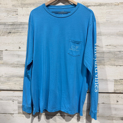 Vineyard Vines Pocket Tee Men L Blue Long Sleeve Whale Graphic Preppy GUC0