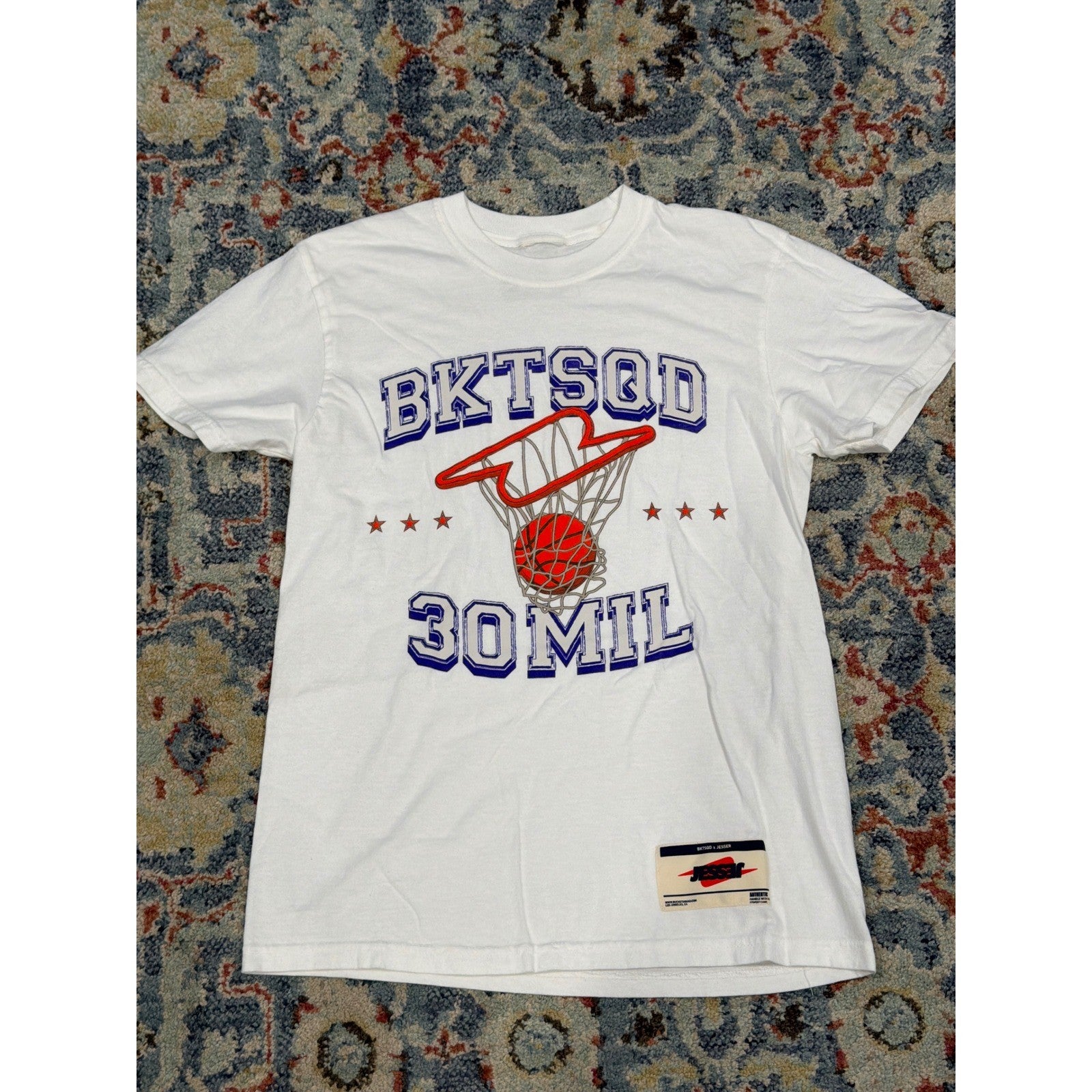 BKTSQD Graphic T-Shirt Mens Small White 30 Mil Bucket Squad Basketball EUC0