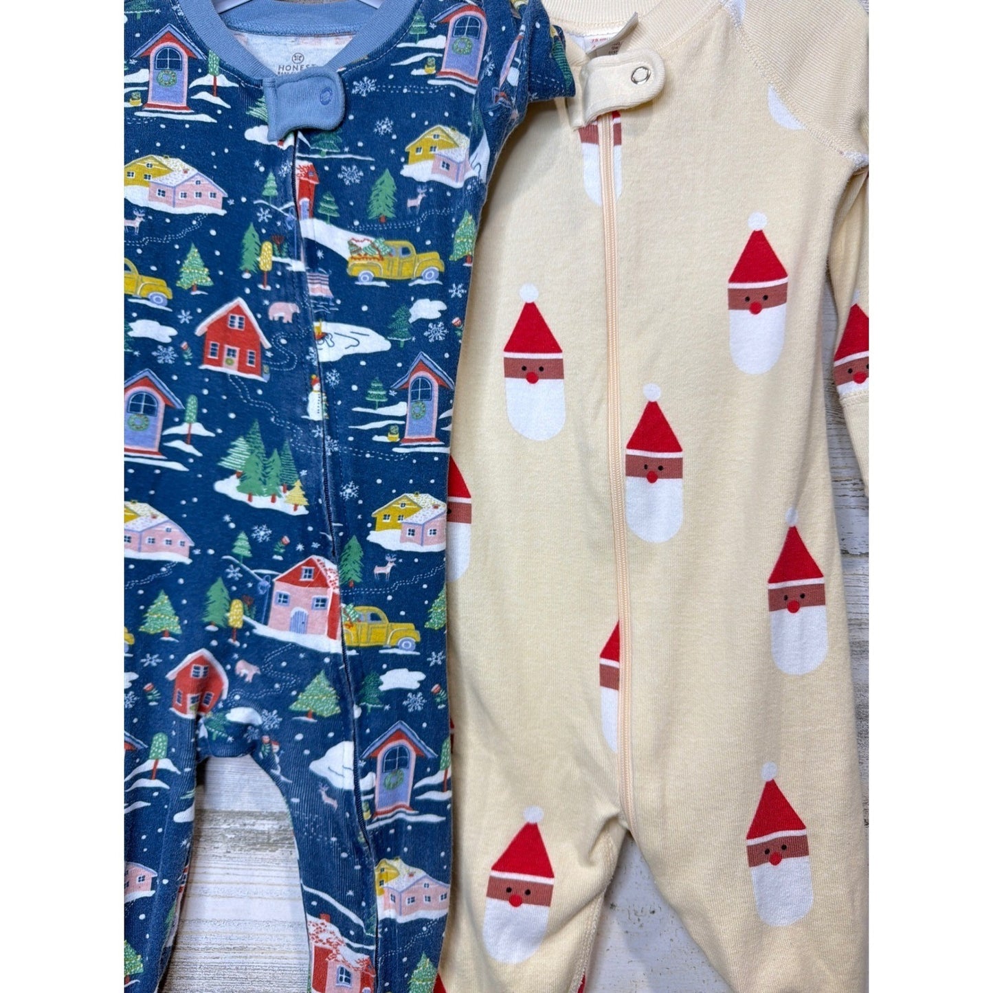 Honest Hanna Andersson Sleepers Boys 12-18M Blue Yellow Santa Winter Organic EUC3