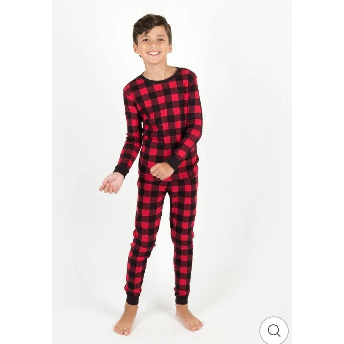 Leveret Pajama Set Boys Size 6 Red Black Buffalo Plaid Cotton Snug Fit EUC5
