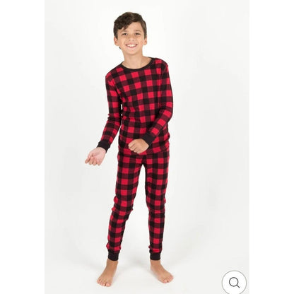 Leveret Pajama Set Boys Size 6 Red Black Buffalo Plaid Cotton Snug Fit EUC5