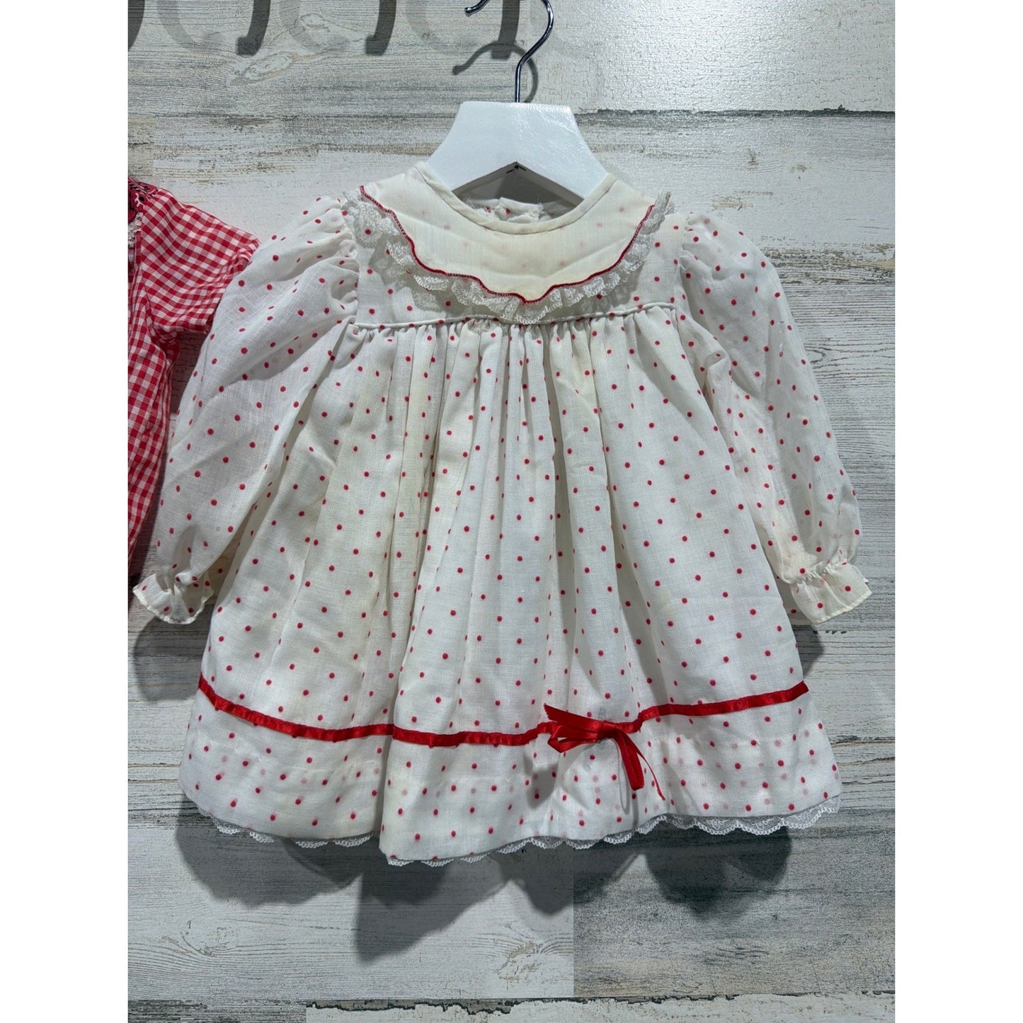 Vintage Bundle Peaches and Cream Western Shirt Dress Girls 12M Red White *Flawed2