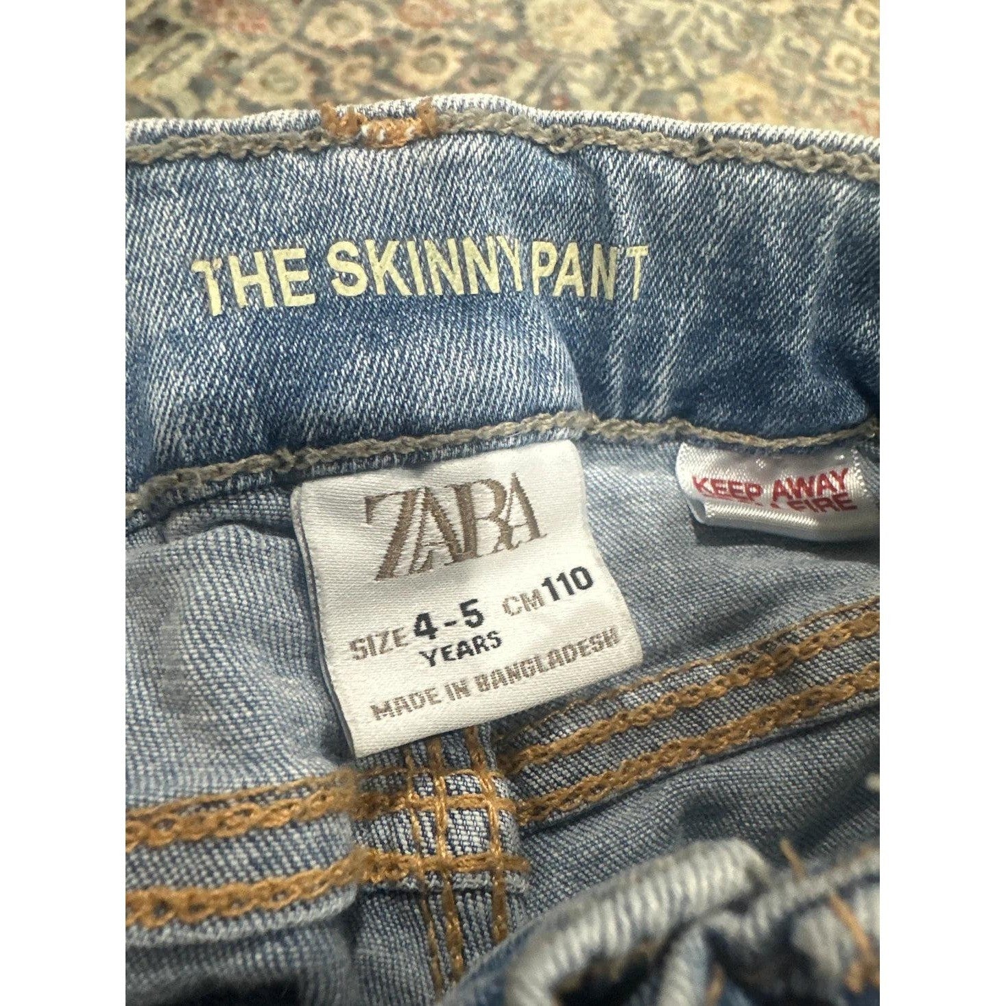 Zara Skinny Jeans Kids Size 4-5 Light Blue Denim Adjustable Waist EUC2