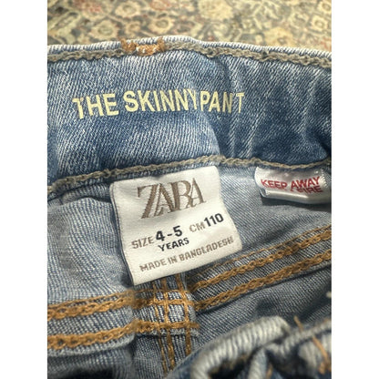 Zara Skinny Jeans Kids Size 4-5 Light Blue Denim Adjustable Waist EUC2
