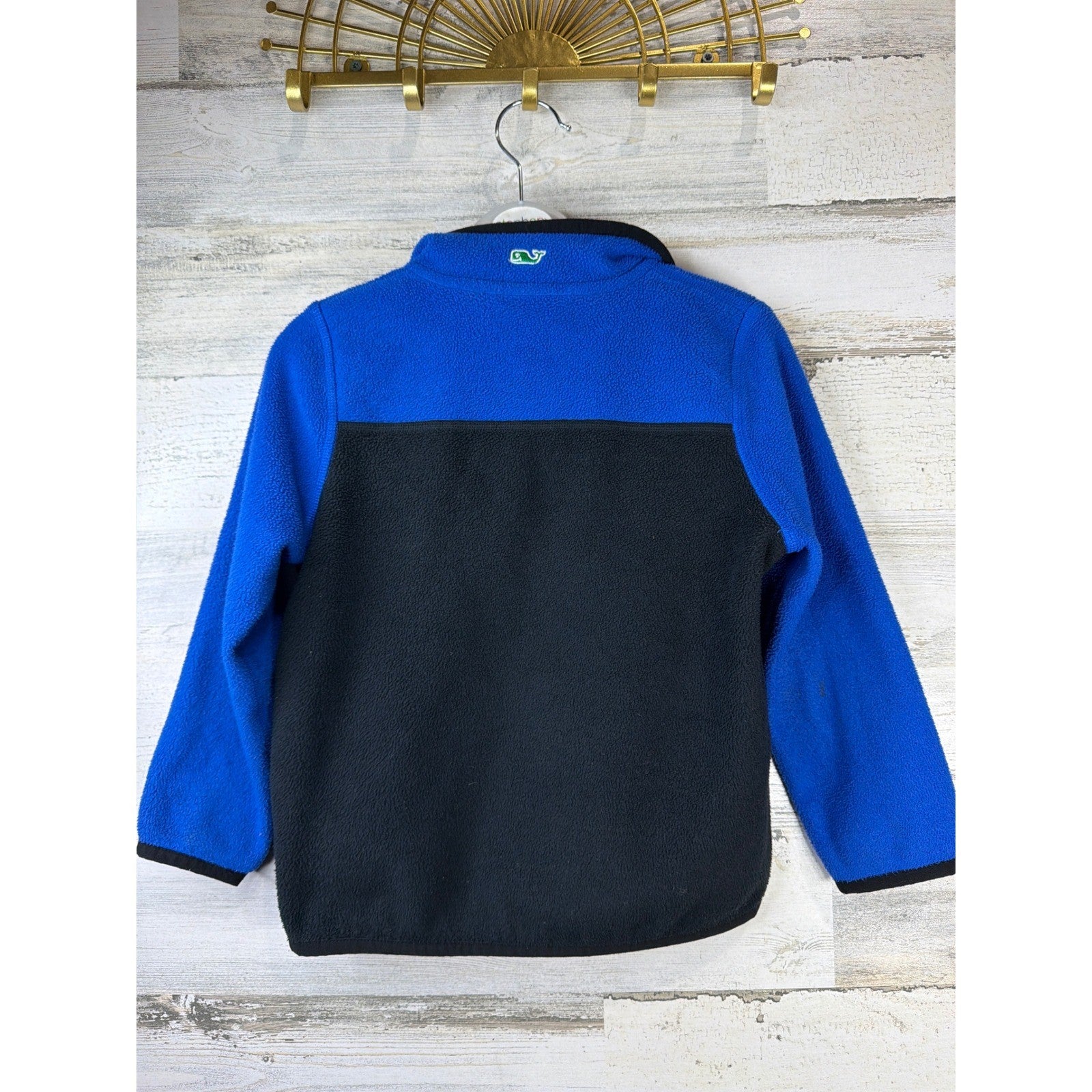 Vineyard Vines Fleece Pullover Boys 4T Blue Black Snap Shep Shirt Preppy *Flawed3
