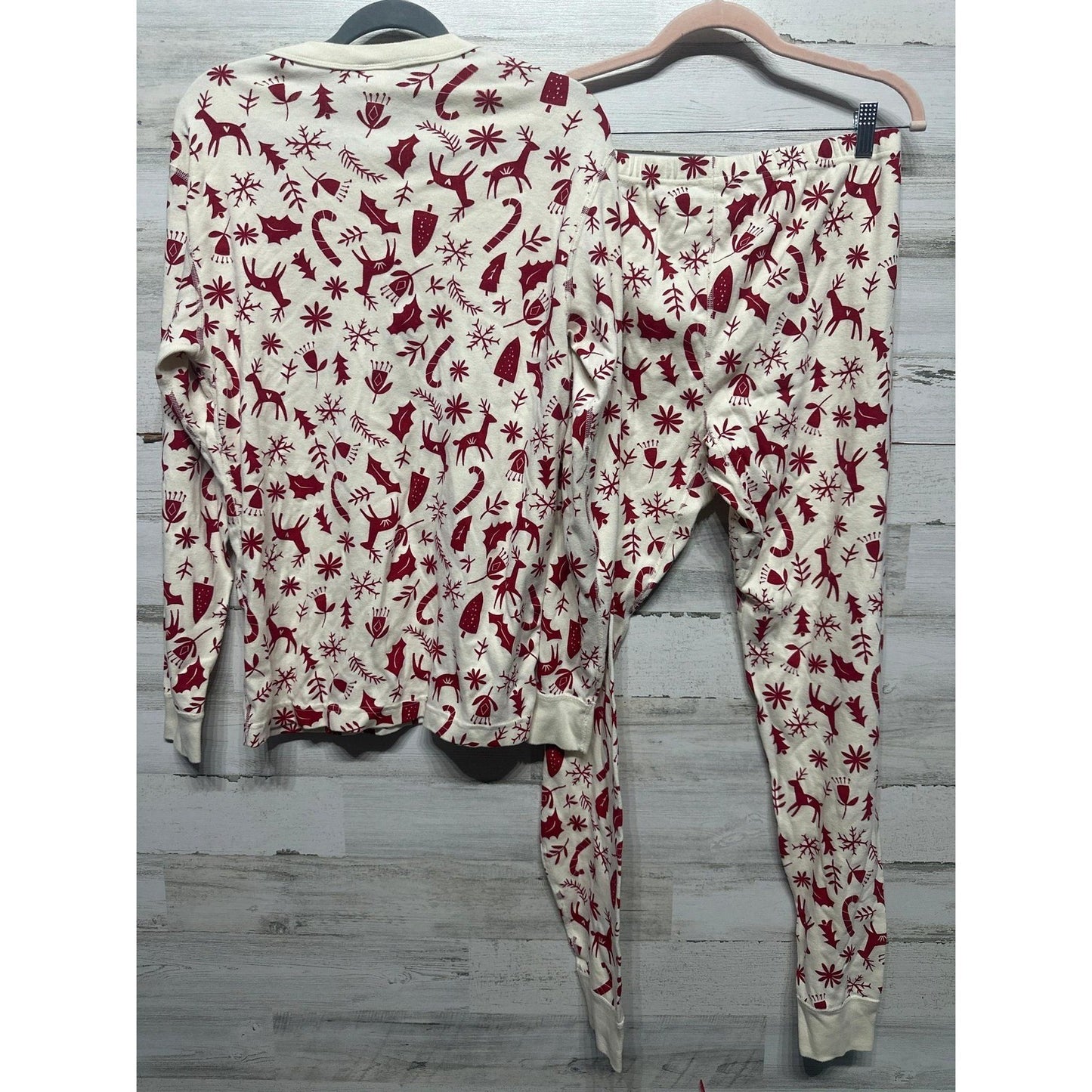 Hanna Andersson Pajama Set Womens Large White Red Holiday Reindeer Organic EUC6