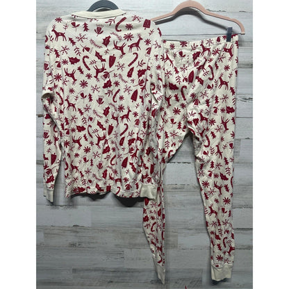 Hanna Andersson Pajama Set Womens Large White Red Holiday Reindeer Organic EUC6