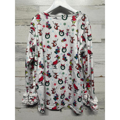 Boutique Grinch Long Sleeve Top Girls 10/12 White Christmas Ruffle EUC3