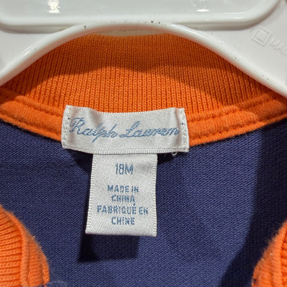 Ralph Lauren Polo Shirt Boys 18M Blue Orange Contrast Collar Preppy *Flawed3