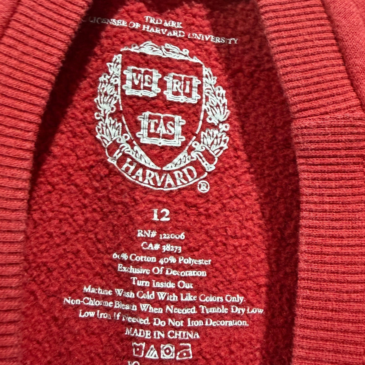 Harvard University Sweatshirt Kids Size 12 Red Cotton Poly Collegiate Flawed*3