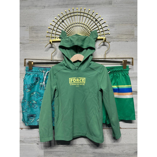 Gap Star Wars Swim Bundle Boys 5T Green Rash Guard Hoodie & 2 Trunks Set EUC0