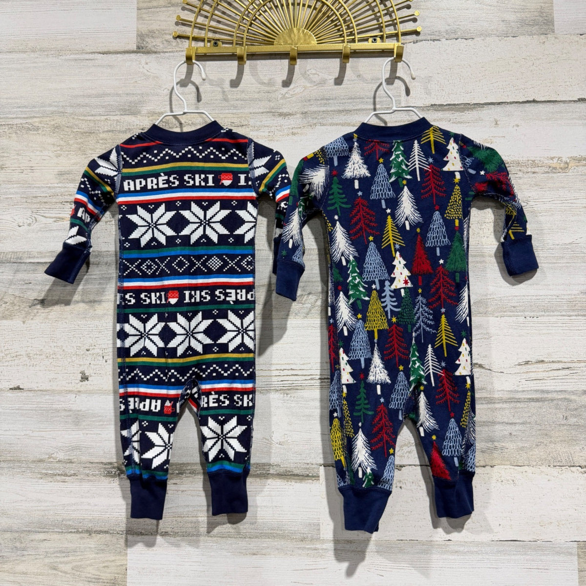 Hanna Andersson Moon and Back Sleepers Kids 3-6M Navy Cotton Holiday EUC5