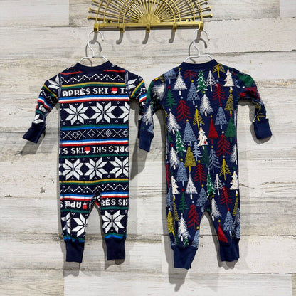Hanna Andersson Moon and Back Sleepers Kids 3-6M Navy Cotton Holiday EUC5