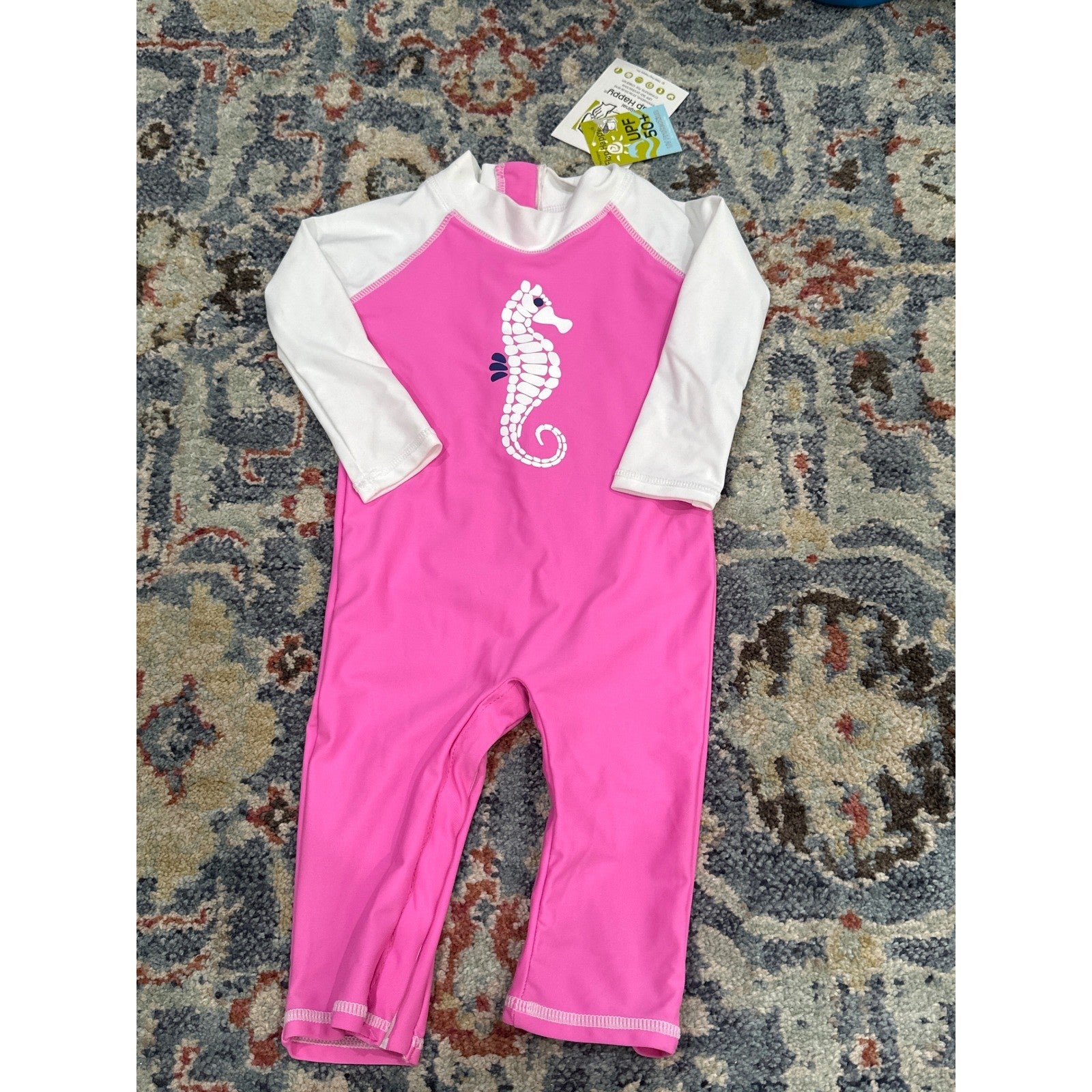 Flap Happy Rash Guard Swimsuit Girls 12M Pink Seahorse Long Sleeve NWT0