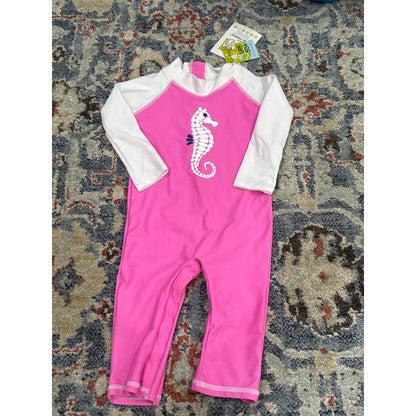 Flap Happy Rash Guard Swimsuit Girls 12M Pink Seahorse Long Sleeve NWT0