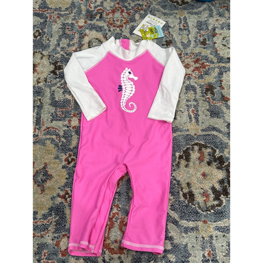 Flap Happy Rash Guard Swimsuit Girls 12M Pink Seahorse Long Sleeve NWT0