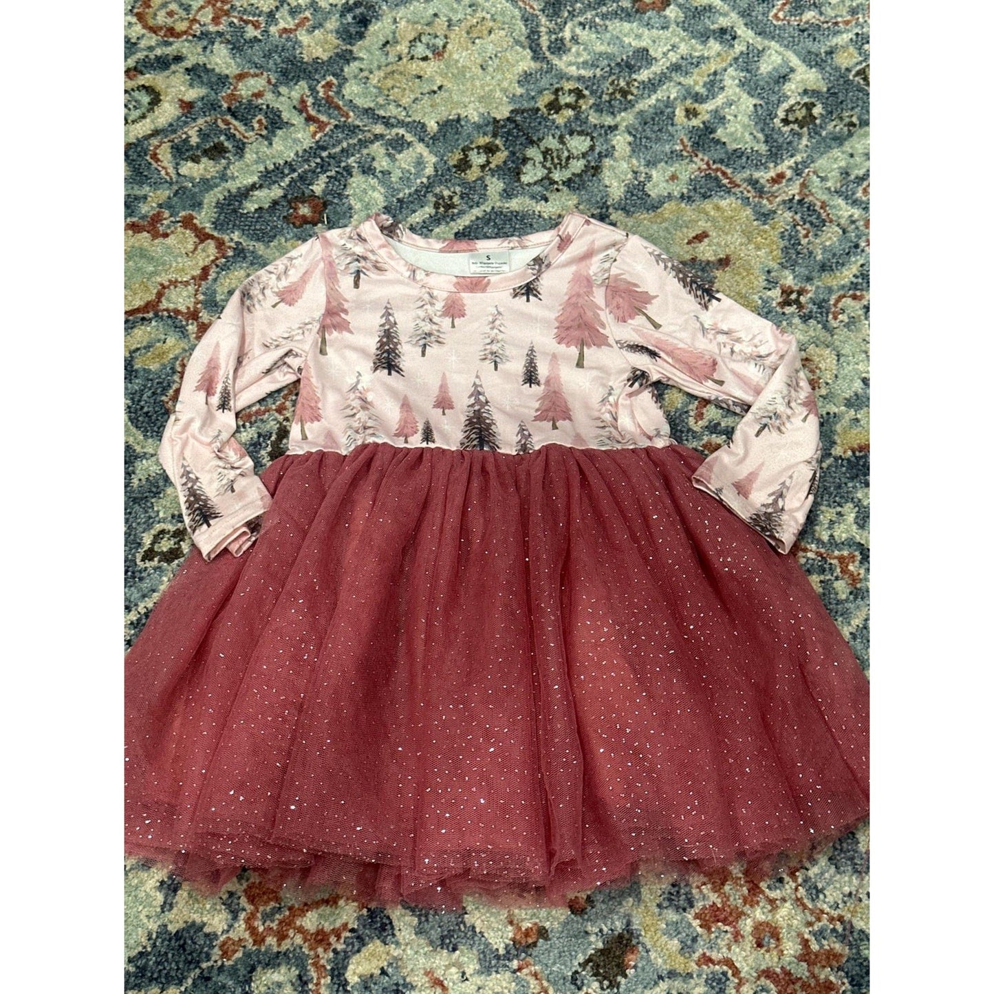 Boutique Tulle Dress Girls 4T Pink Forest Holiday EUC0