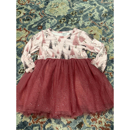 Boutique Tulle Dress Girls 4T Pink Forest Holiday EUC0