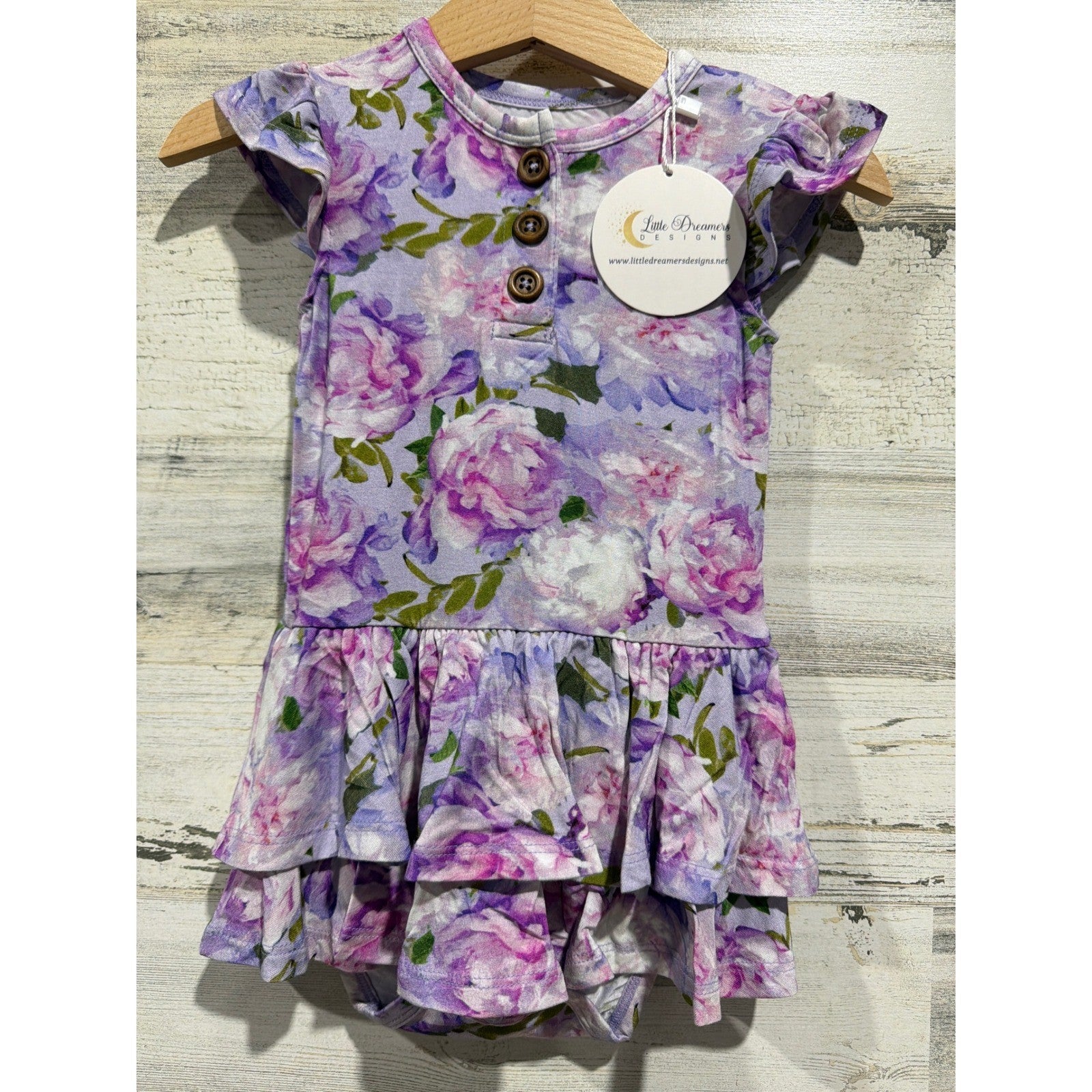 Little Dreamers Designs Twirl Romper Girls 18-24M Purple Floral Bamboo Boho NWT0