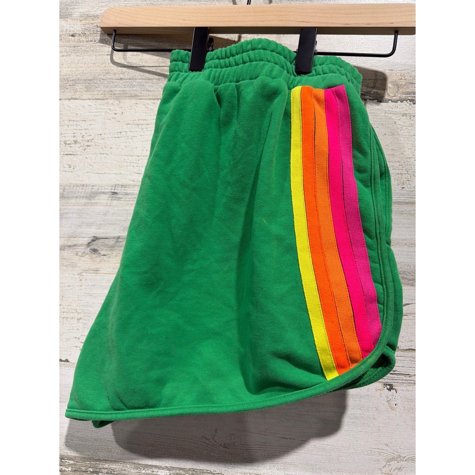Boutique Striped Shorts Women XL Green Pink Athletic Dolphin Hem GUC*2