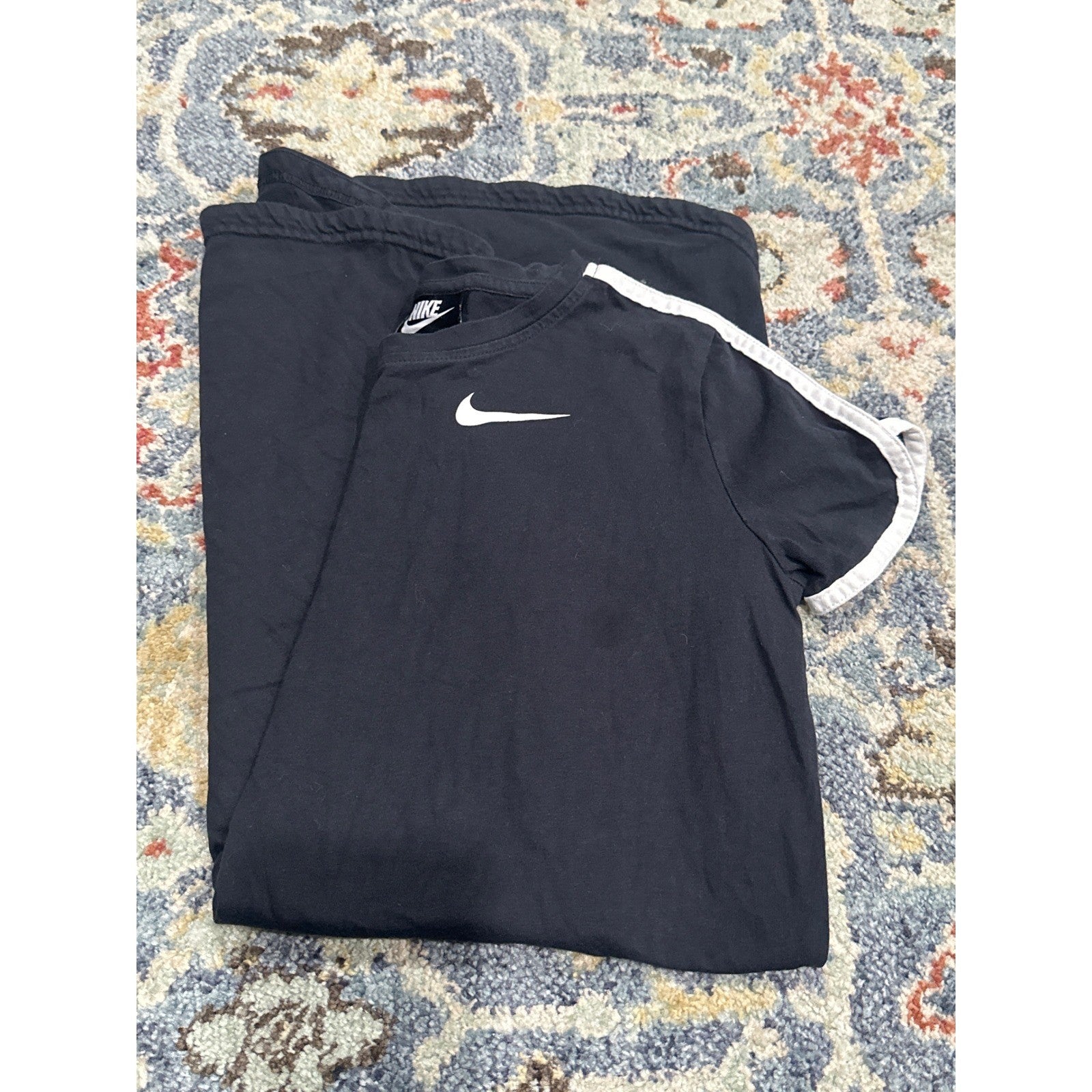 Nike T-Shirt Dress Girls Large Black White Stripe Pockets EUC0