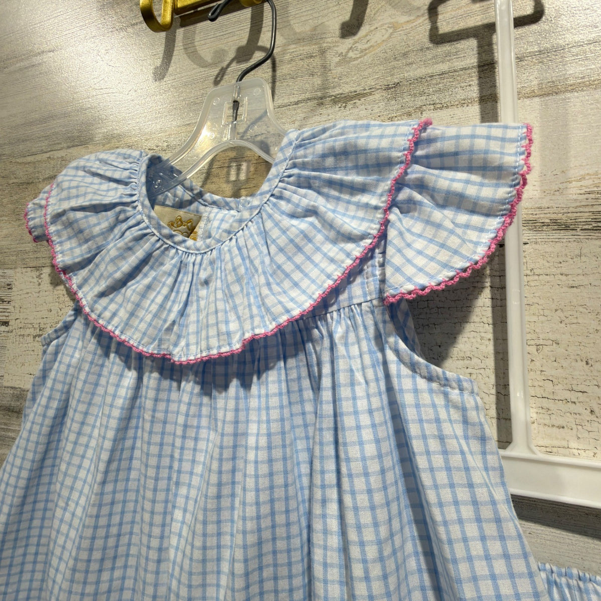 The Beaufort Bonnet Company Gingham Dress Set Girls 2T Blue Cotton Classic EUC1