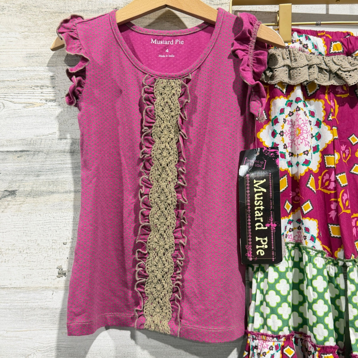 Mustard Pie Outfit Set Girls 4 Magenta Floral Ruffle Boutique Boho NWT1