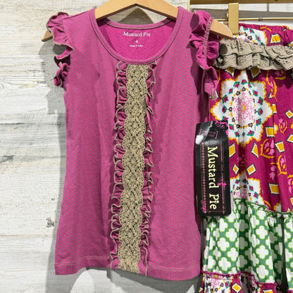 Mustard Pie Outfit Set Girls 4 Magenta Floral Ruffle Boutique Boho NWT1