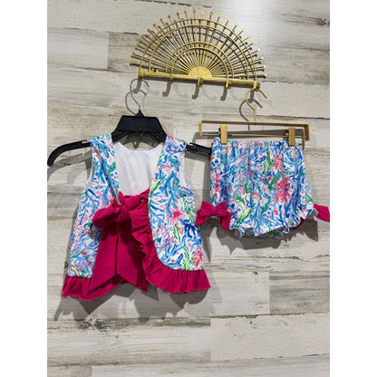 Little Bear Smocks Coral Reef Bloomers Set Girls 3T Pink Blue Cotton Coastal EUC3