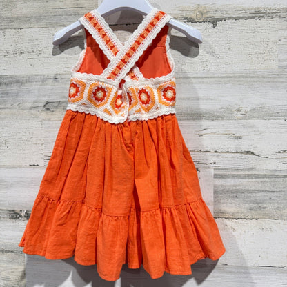 Haute Hippie Dress Girls 3T Orange Crochet Hexagon Boho Festival EUC3