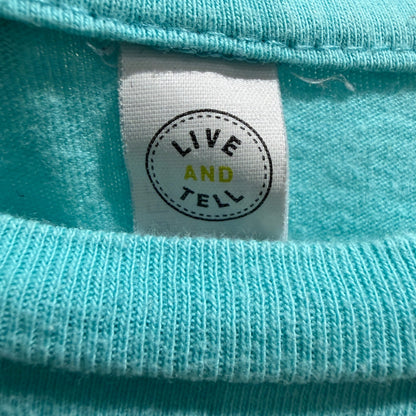 Live and Tell Graphic Tee Women Medium Blue Fredericksburg TX Smiley Face GUC3