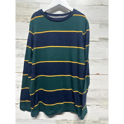 Old Navy Long Sleeve Shirt Boys 10/12 Green Navy Yellow Striped EUC0