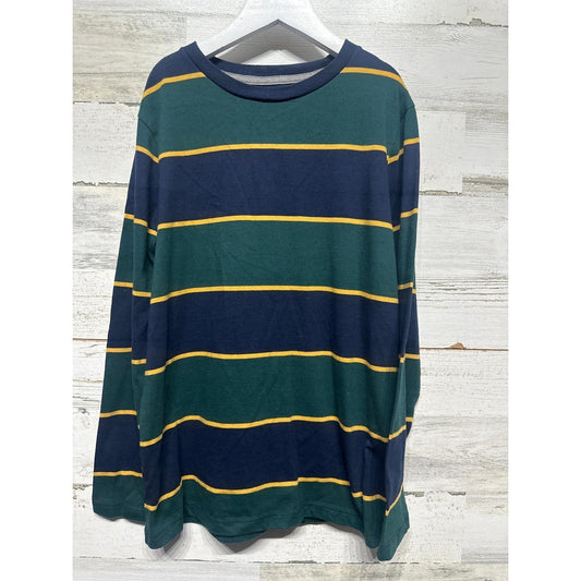 Old Navy Long Sleeve Shirt Boys 10/12 Green Navy Yellow Striped EUC0