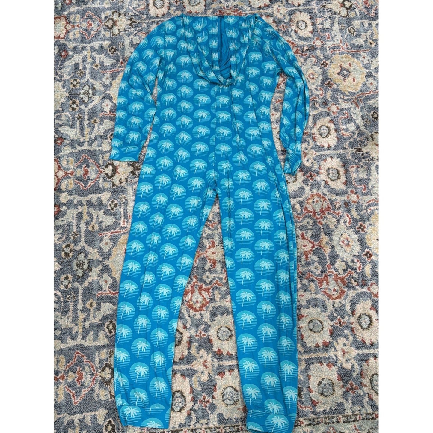 Kickee Pants Jumpsuit Women Fits L/XL Palm Tree Bamboo Hooded Loungewear EUC4