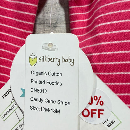 Silkberry Baby Footie Kids 12-18M Pink Candy Cane Stripe Organic Cotton NWT4