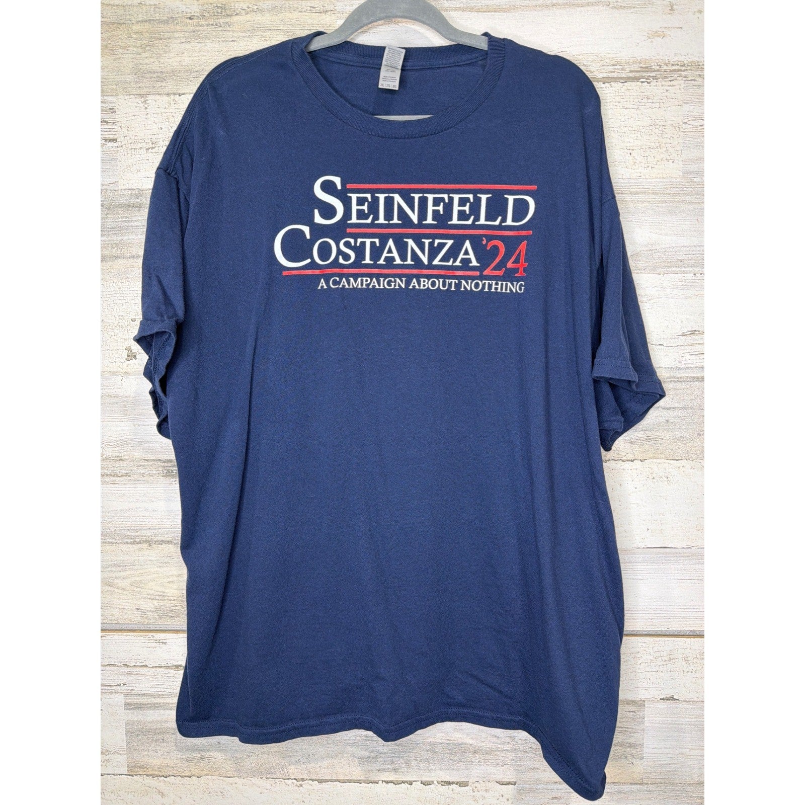 Gildan Graphic T-Shirt Men 2XL Navy Seinfeld Costanza 24 TV Show Pop Culture EUC0