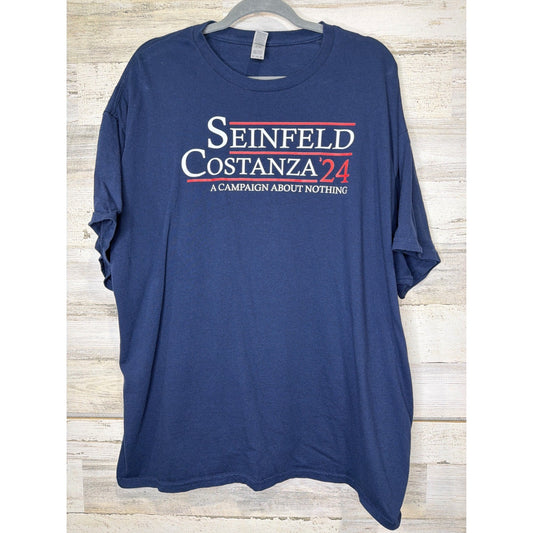 Gildan Graphic T-Shirt Men 2XL Navy Seinfeld Costanza 24 TV Show Pop Culture EUC0