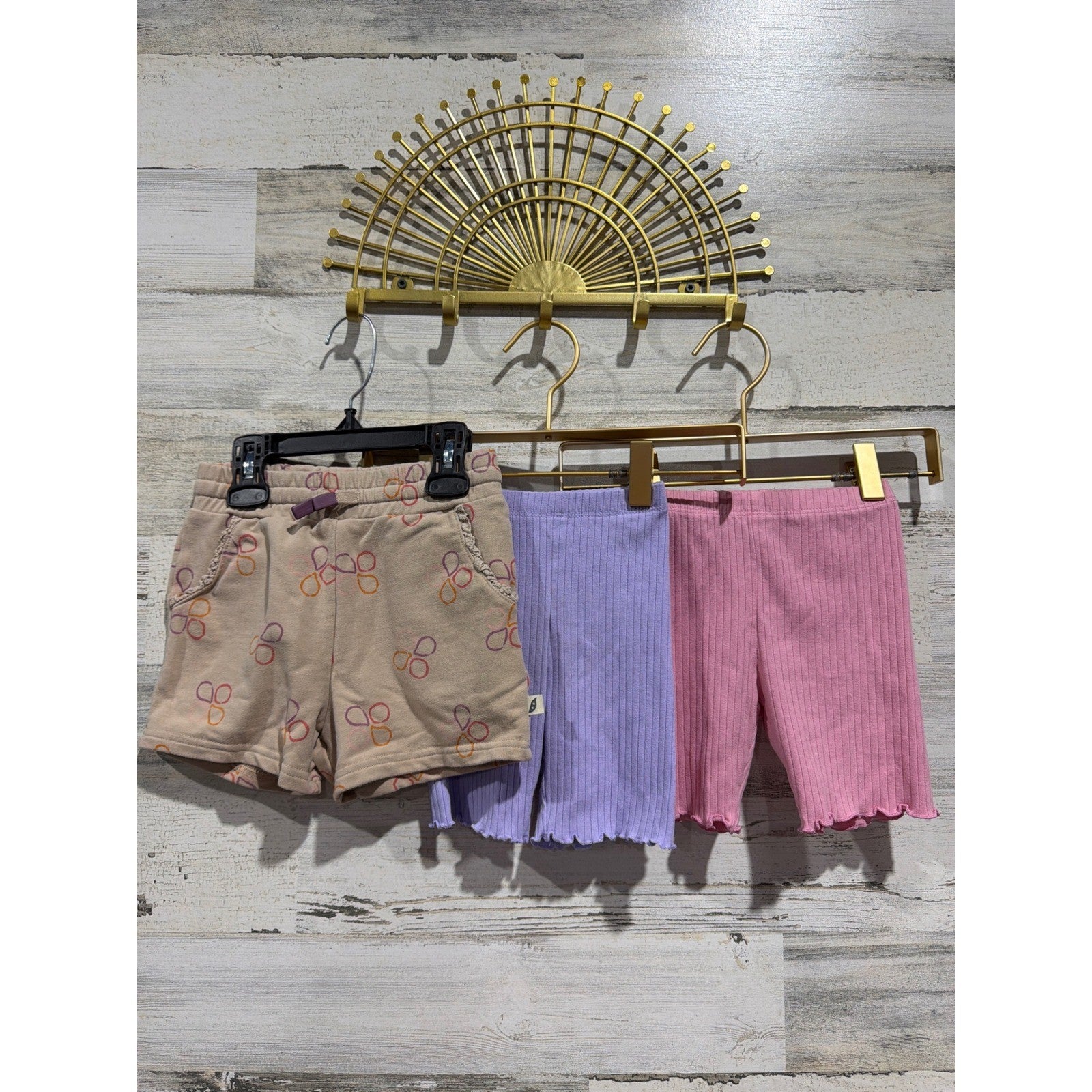 Easy Peasy Okie Dokie Shorts Girls 3T Tan Purple Pink Bundle Ribbed Cotton EUC0
