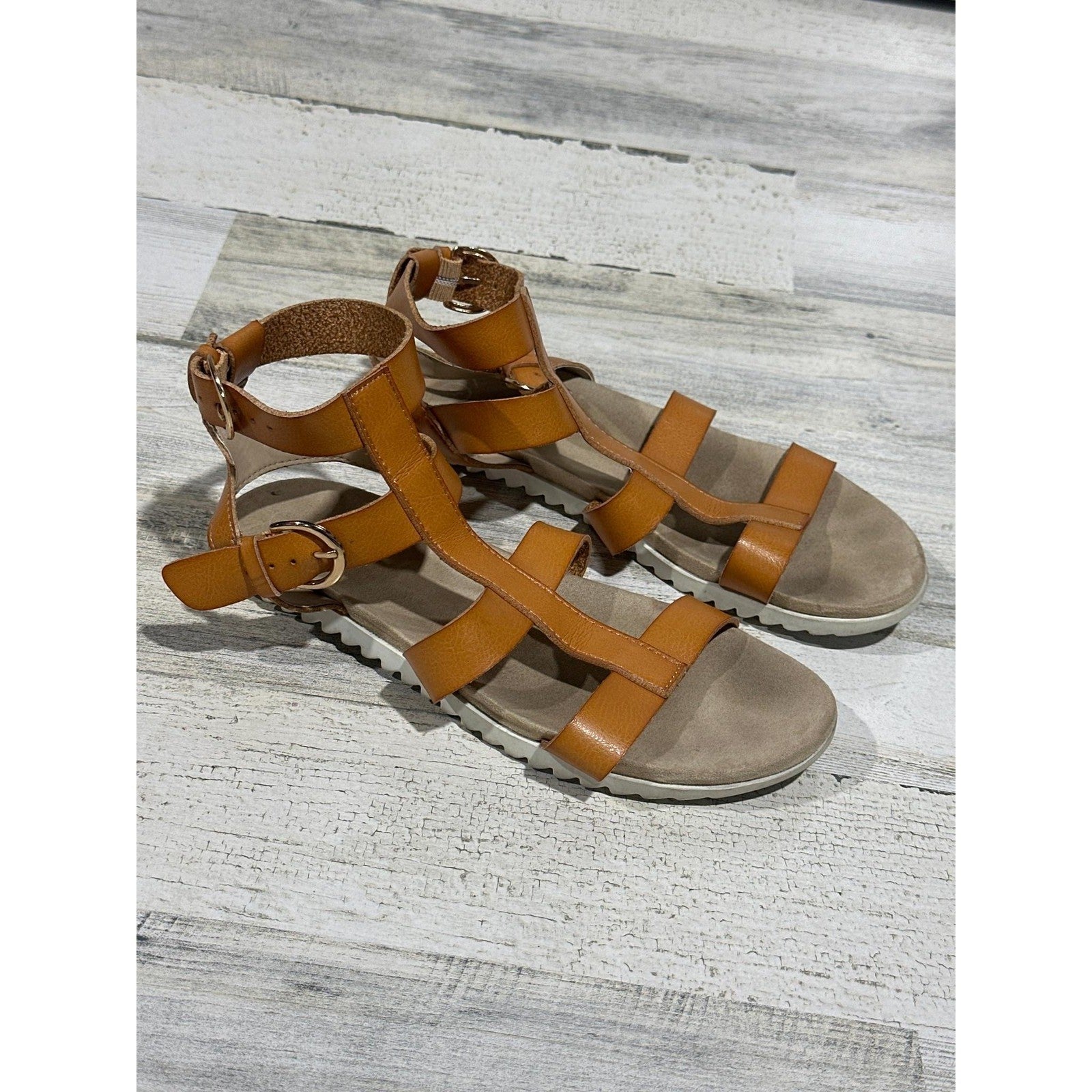 Cat & Jack Sandals Girls Size 4 Brown Strappy Gladiator Lug Sole Boho EUC0