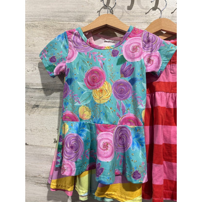 Boutique Dress Bundle Girls 2T Multicolor Rainbow Floral Plaid Pom Pom4