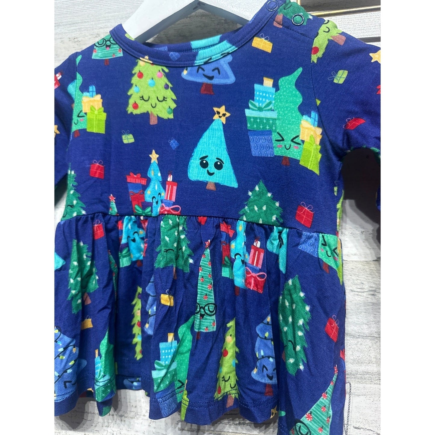 Birdie Bean Peplum Legging Set Girls 6-12M Navy Red Christmas Tree Ruffle NWT1