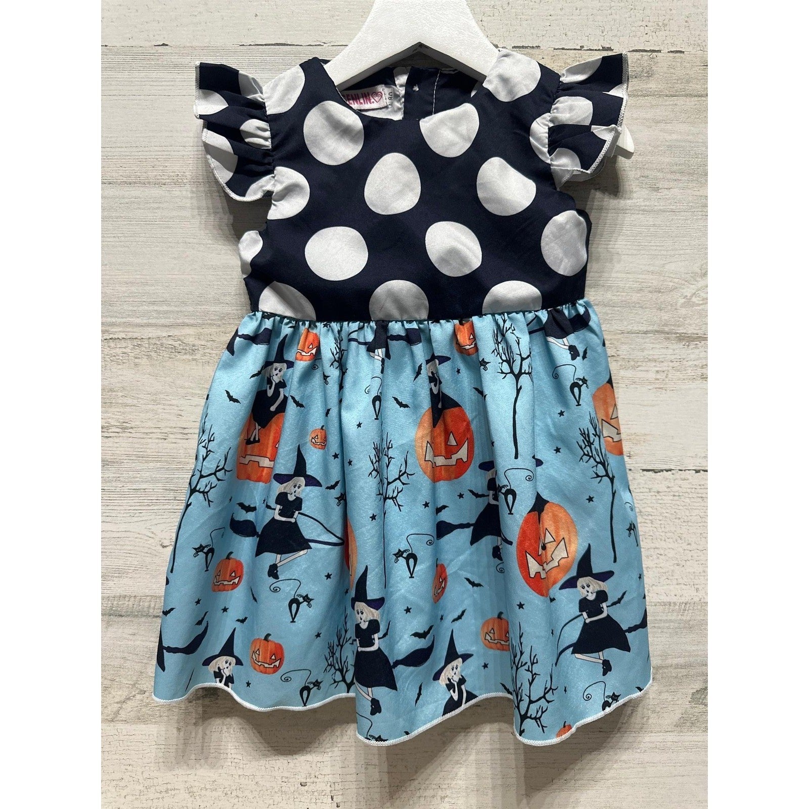 Halloween Dress Girls 18-24m Blue Polka Dot Witch Pumpkin EUC0