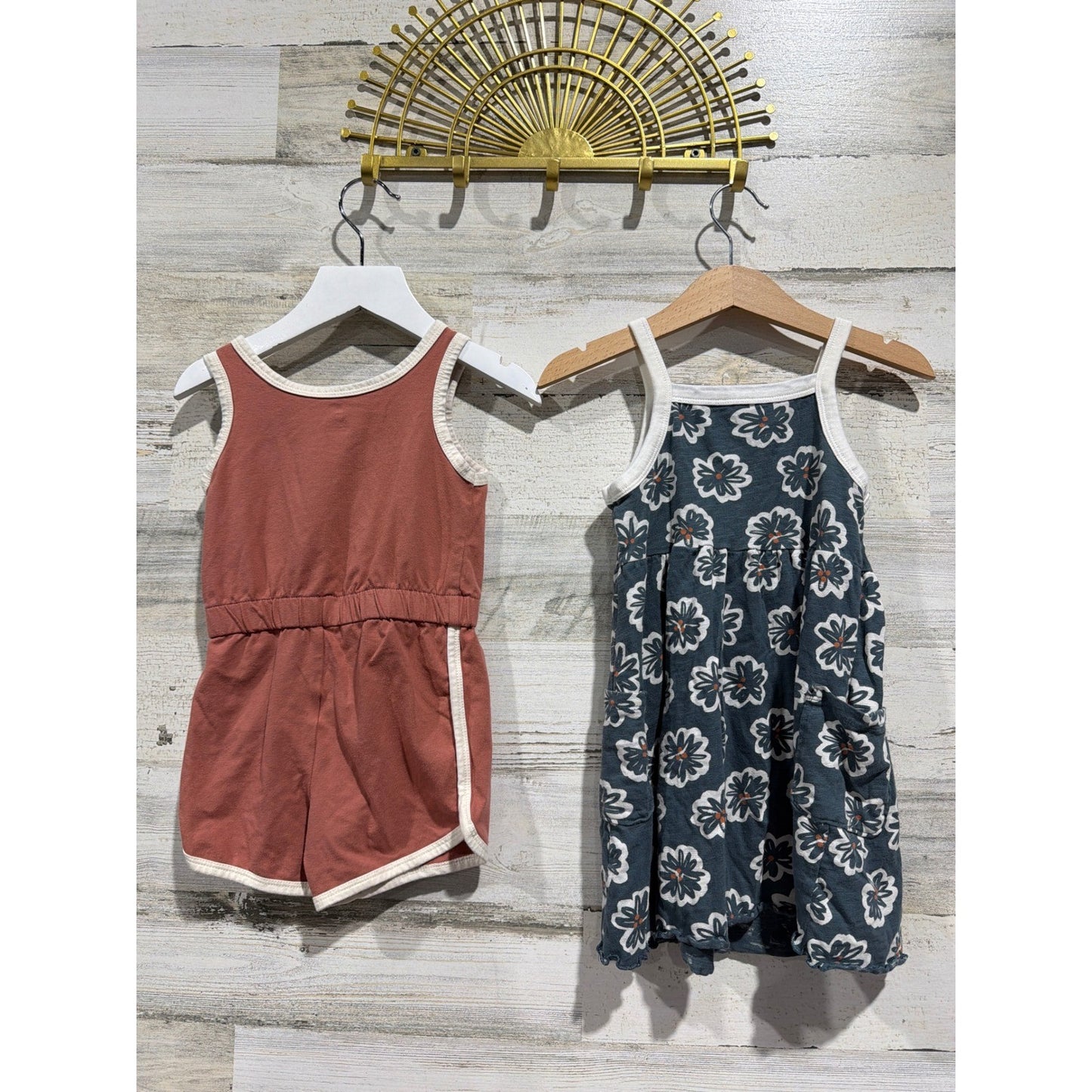 Little Co Smiley Face Romper Floral Dress Girls 3T Rust Navy Boho EUC3