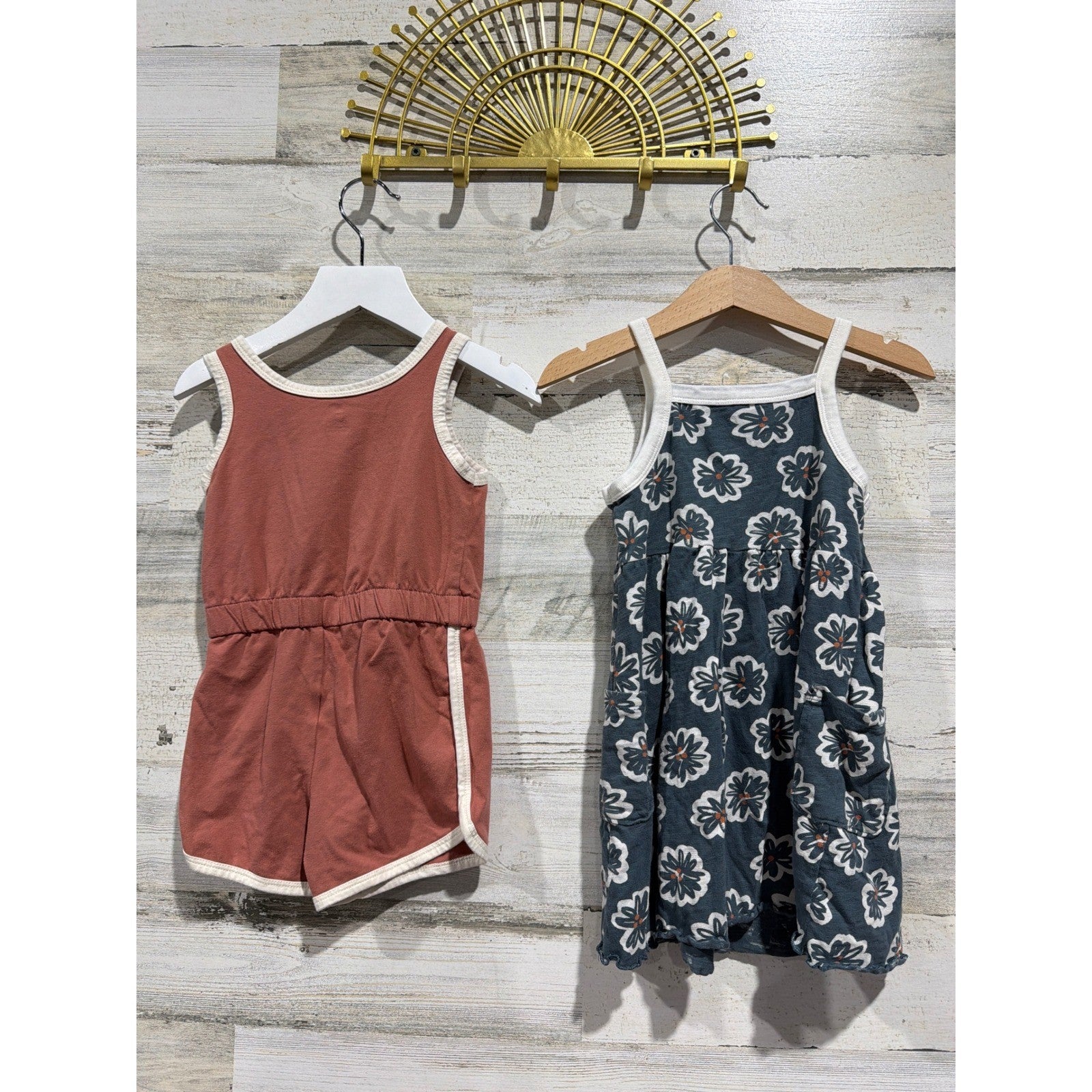 Little Co Smiley Face Romper Floral Dress Girls 3T Rust Navy Boho EUC3