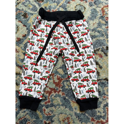 George Jogger Pants Boys 6-12M White Christmas Tree Car Holiday EUC0